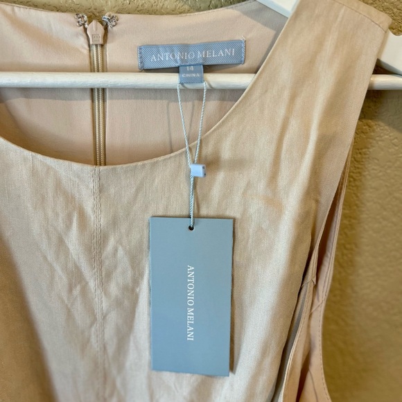 Not for sale- ANTONIO MELANI Size 14 Linen Natural Sleeveless Jumpsuit Wide Leg - Picture 3 of 11
